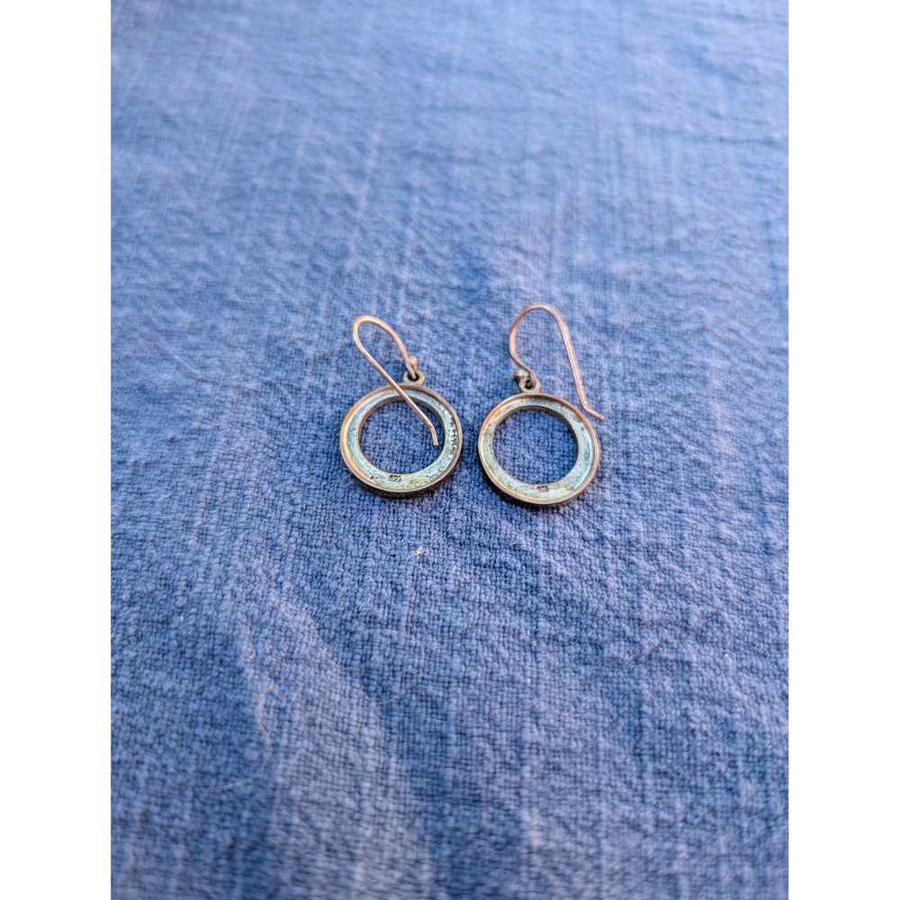 Sterling Silver‎ Rhinestone Circle Drop Earrings Art Deco Style Dangle - Picture 7 of 7